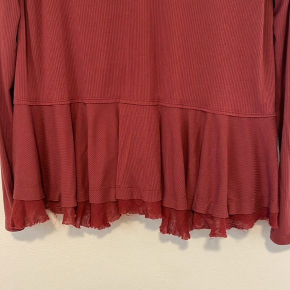 We the Free Size M Red Ruffle Thermal Blouse - Picture 5 of 10